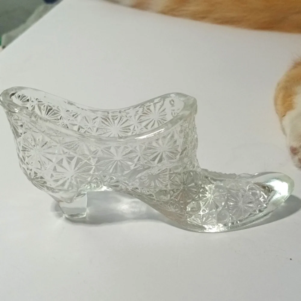 Vintage Fenton Daisy Button Clear Glass Slipper Shoe Made In USA 5.5